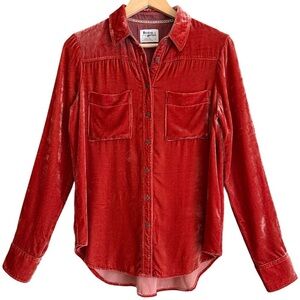 HOLDING HORSES Vibrant Versatile Boho Western Cowgirl Velvet Button Down Top XS